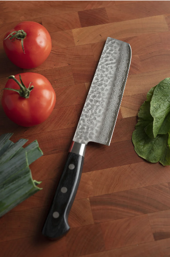 KIKUICHI CUTLERY  WGAD Series Elite Warikomi Damascus Tsuchime Nakiri 6.5 Inch