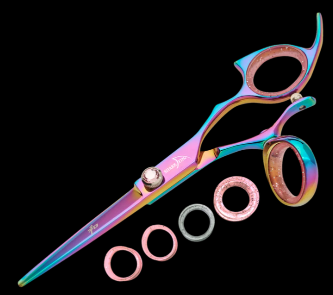 Shark Fin Beauty Shear Right Hand Professional Plus Swivel Rainbow 5.5 Inch Cutting Shear RPPSWRB55